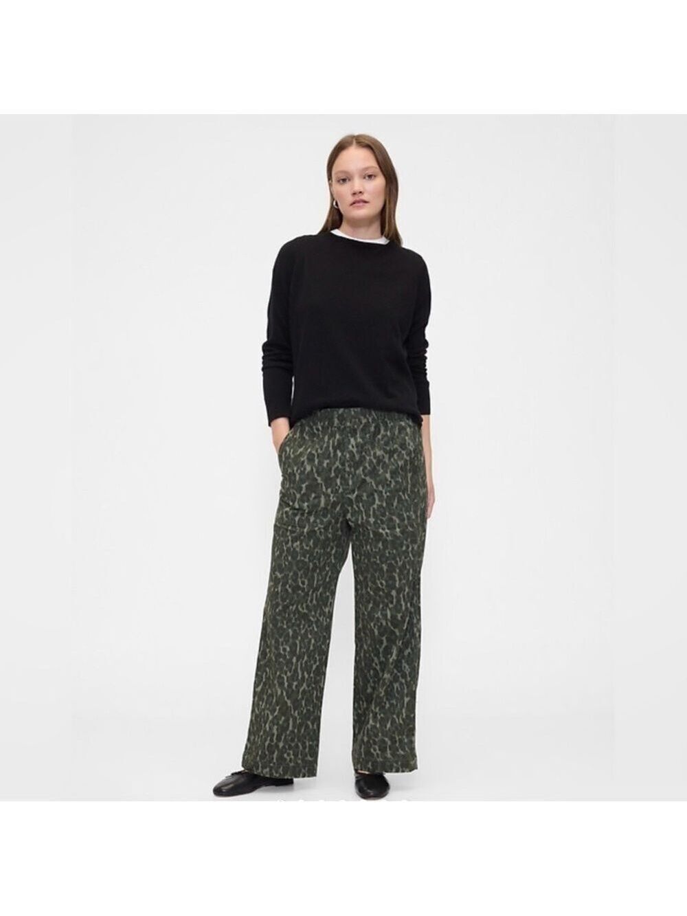Gap High Rise Print Easy Wide-Leg Pull-On Khakis Leopard Print Pants NWOT SP